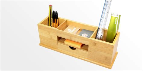 Desk Tidy, Wide Stationery Organiser | Bamboo Stationery Box | Office ...