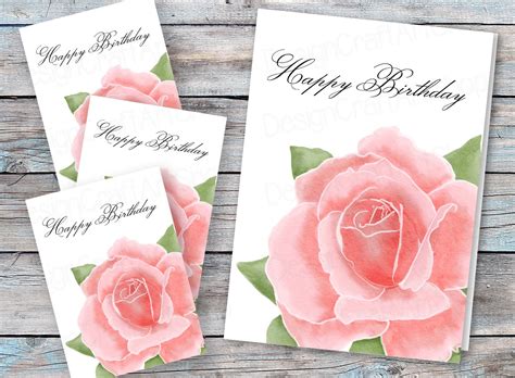 Printable Happy Birthday Card With Pink Rose Ephemera Junk - Etsy