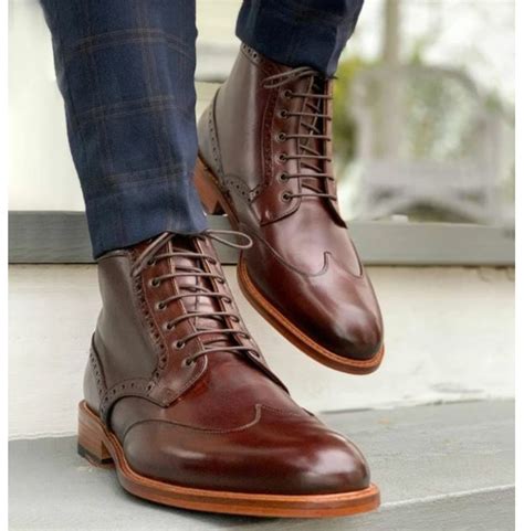 Handmade Mens Brown Lace up Ankle Dress Boots, Men Elegant Leather Boot ...