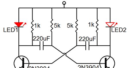 Astable multivibrator-2 LED flashing circuit,2N3904,3.7V | CircuitsTune