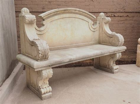 Carved Stone Garden Bench with Arched Back and Acanthus Sides at ...