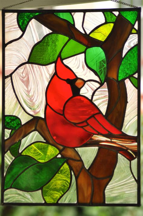 Stained Glass Red Cardinal | Etsy Stained Glass Cardinal, Stained Glass Quilt, Stained Glass ...