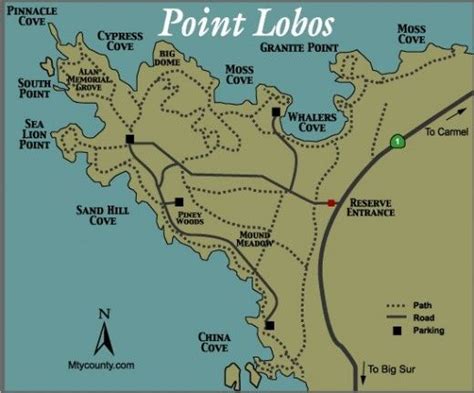 a map of point lobos showing the locations