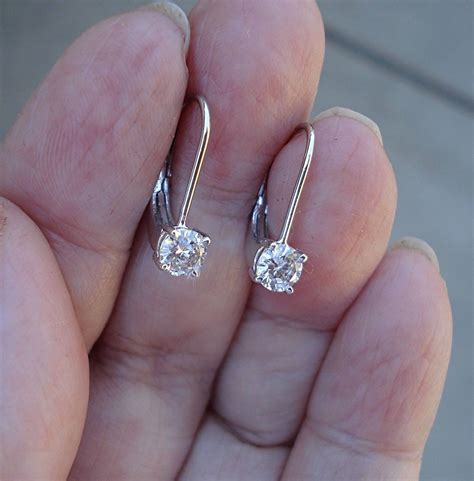 1/2 Carat Diamond Earrings Solitaire Leverback Drop 14K | Etsy