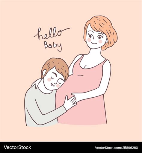 Cartoon cute pregnant woman and husband Royalty Free Vector