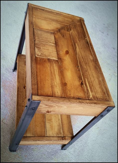 Side table. industrial. steel legs. reclaimed wood. rustic. angle bar legs. | Wood pallet ...