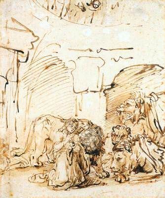 Daniel in the Lion's Den - Rembrandt van Rijn. c.1650. Reed pen and ...