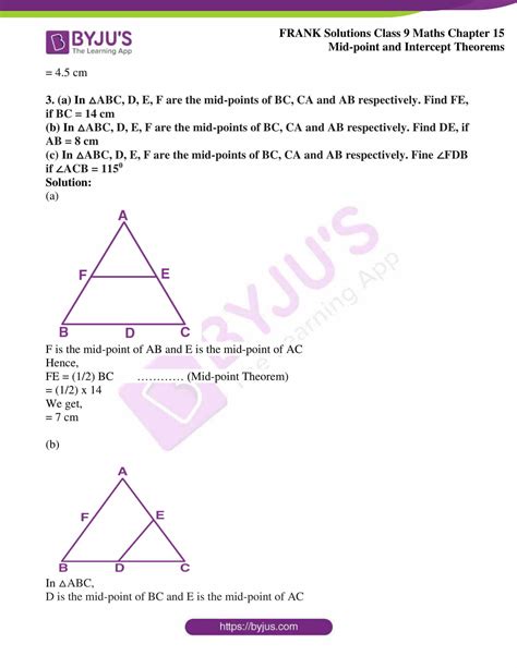 Frank Solutions for Class 9 Maths Chapter 15 Mid - point and Intercept Theorems PDF free