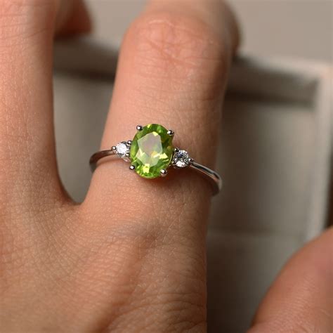 Natural Peridot Ring Silver Oval Gemstone August - Etsy