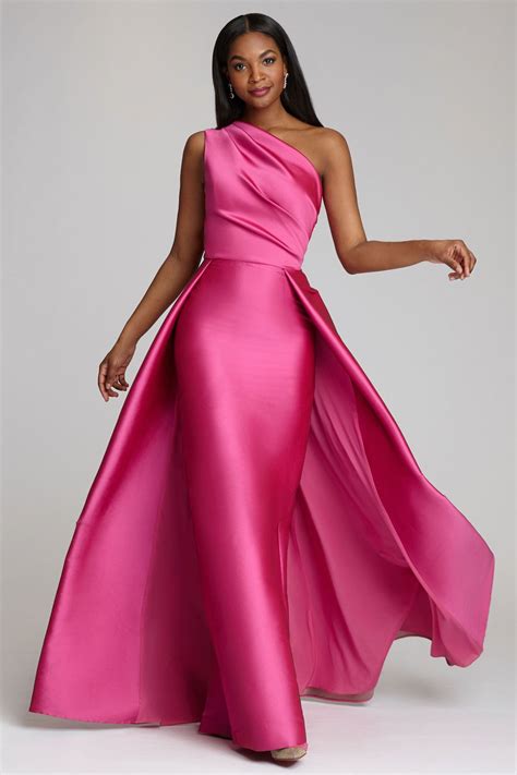 One Shoulder Stretch Gazar Gown | Teri Jon | Pink evening gowns ...