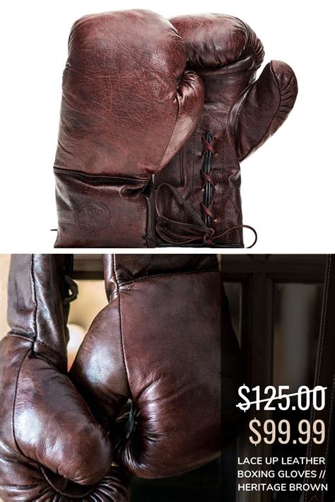 Lace Up Leather Boxing Gloves // Heritage Brown | Cotton gift bag ...