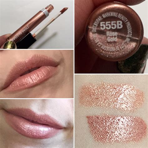 * Wet 'n' Wild Megaslicks Lip Gloss in Rose Gold. Bottom swatch shows it above Bronze Berry for ...