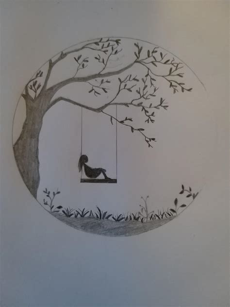 Sad girl on a swing, reproduction from a tutorial, by me, yesterday! What do you think? : r/drawing