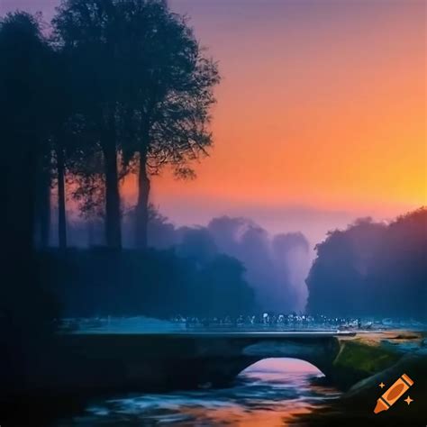 Painting of a tranquil watercourse with baroque architecture