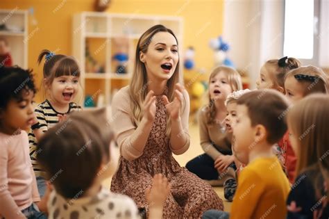 Premium AI Image | Shot of a young teacher singing nursery rhymes to ...