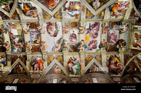 Sistine Chapel ceiling frescoes by Michelangelo Vatican Museum Rome Stock Photo, Royalty Free ...