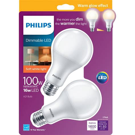 Philips 100W Equivalent Soft White A21 Dimmable Warm Glow LED Light ...