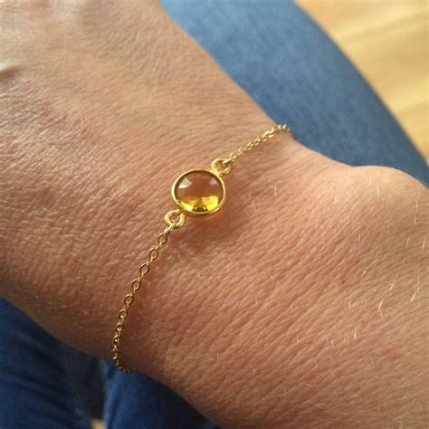 14K Gold fill tiny Citrine bracelet genuine yellow gemstone bracelet stacking layering November ...