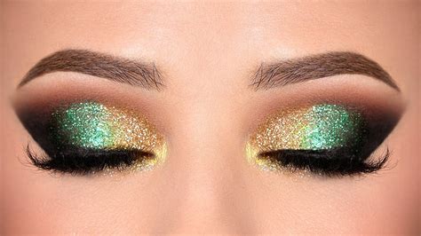 GREEN & GOLD Glitter Smokey Eye makeup Tutorial - NY Beauty Review