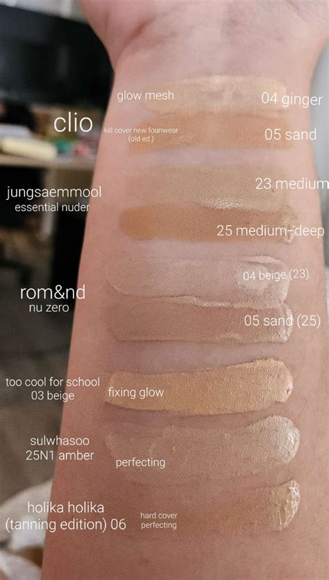 Swatches of Many Different Korean Cushion Foundations on Skin Tone MAC NC25-30 / Korean Shade 23 ...