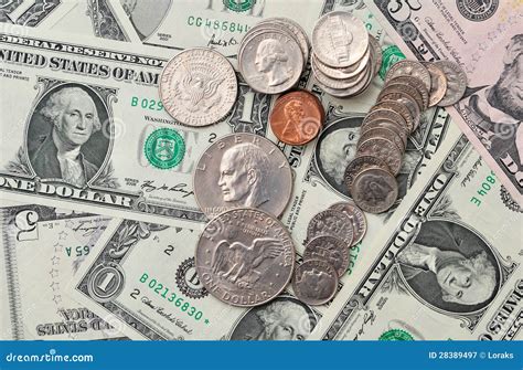 Dollar Coins and Banknotes As Background Stock Image - Image of focus ...