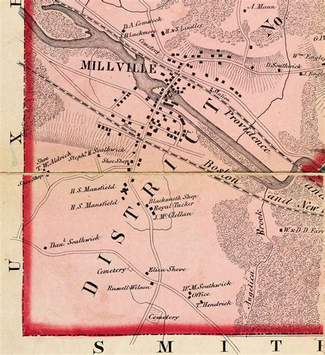 Old Map of Blackstone Massachusetts 1854 - VINTAGE MAPS AND PRINTS