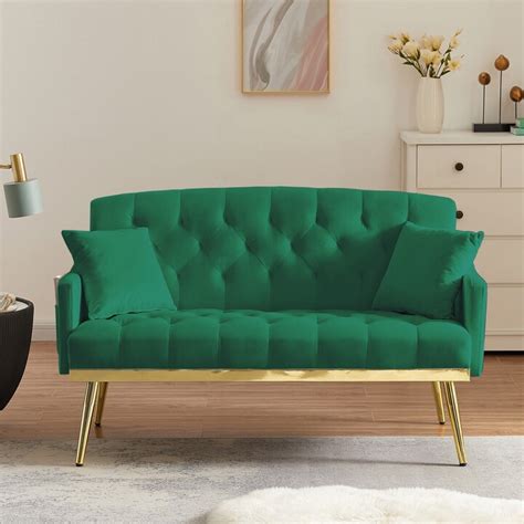 NINEDIN Modern Sofa Recliner Bench Velvet Padded Seat Sleeper Loveseat Tufted Couch Bed Futon ...