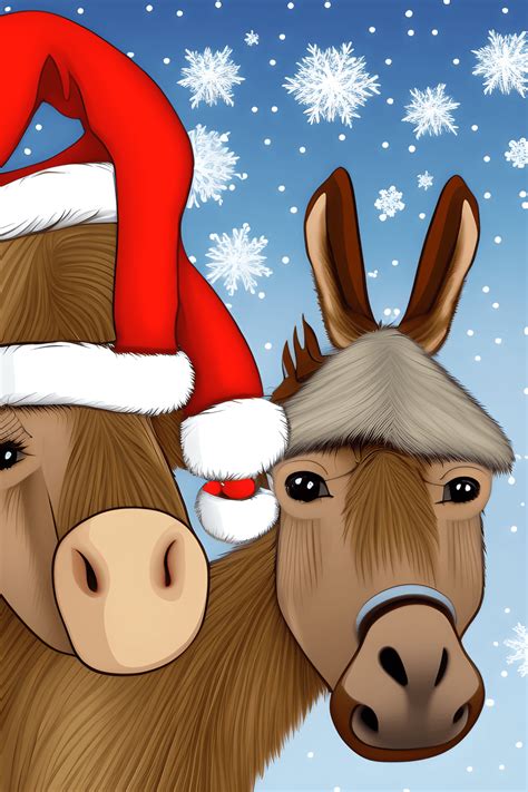 Cute Donkey with Santa Hat Christmas Background Cartoon · Creative Fabrica