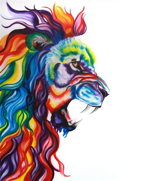 Rainbow lion painting by Melissa Ghiglieri | Lion painting, Oil pastel drawings, Painting