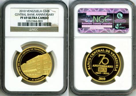 2010 GOLD VENEZUELA 50 BOLIVARES CENTRAL BANK NGC PROOF 69UC