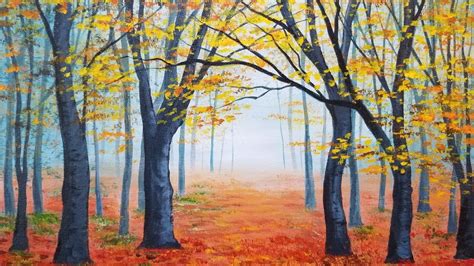 Easy Autumn Forest Landscape Acrylic Painting LIVE Instruction ...