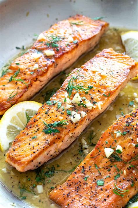 Pan-Seared Salmon with Lemon Garlic Sauce - Jessica Gavin