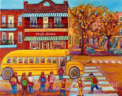 The Big Yellow School Bus Street Scene Paintings Of Montreal Painting by Carole Spandau - Fine ...