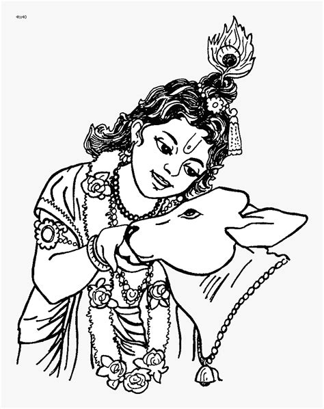 Krishna With Cow Drawing, HD Png Download , Transparent Png Image - PNGitem