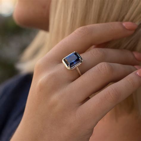 Blue Sapphire ring Sapphire Band Vintage rectangle | Etsy