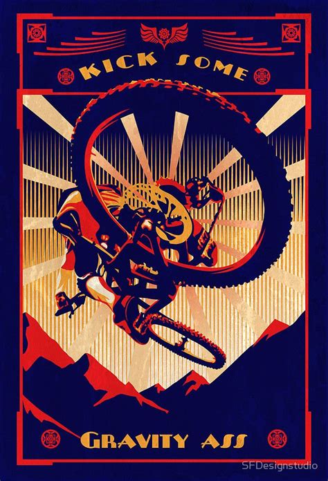 retro mountain bike poster: kick some gravity ass by SFDesignstudio Mountain Bike Art, Downhill ...