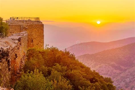 Sunset View of the Medieval Nimrod Fortress, Golan Height Stock Image - Image of castle, heights ...