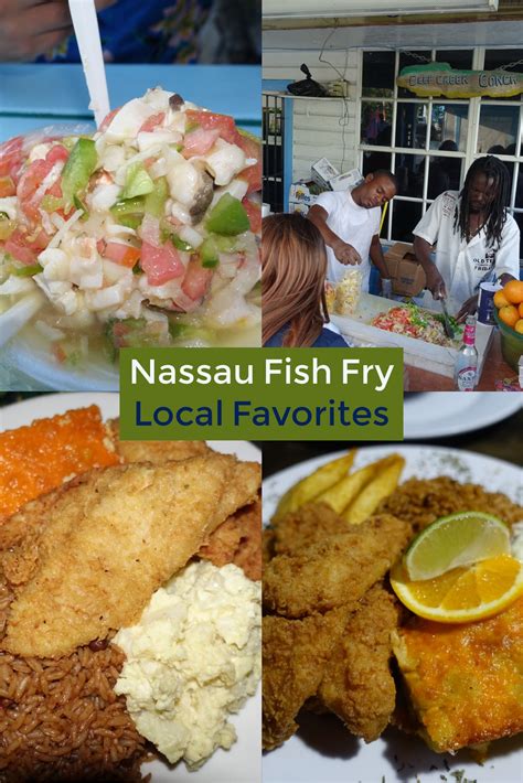 several pictures of food including fish, rice and other foods with words that read nassau fish ...