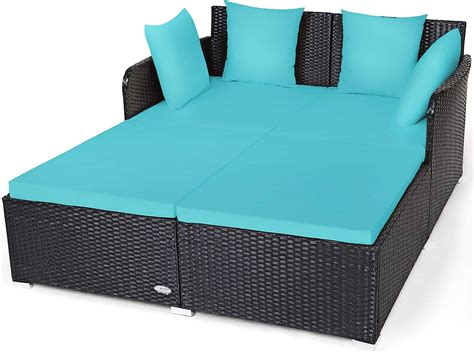 Amazon.com: UIIAIOUIAIO Outdoor Patio Wicker Daybed, Sunbed Wicker Furniture with Seat, Pillows ...
