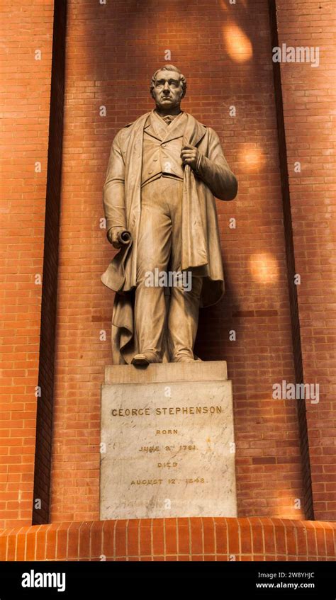 Statue of railway pioneer, George Stephenson, in York railway museum,North Yorkshire,England,UK ...