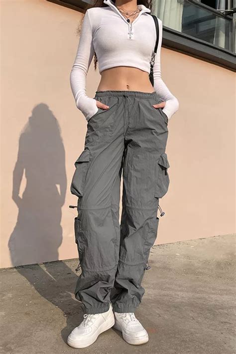 Y2K Loose Drawstring Low Waist Baggy Pockets Cargo Pants | Cargo pants women, Casual wide leg ...