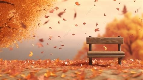 3d Illustration Of Falling Autumn Leaves With A Bench In The Background, Fall Background, Fall ...