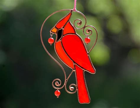 Stained Glass Cardinal Ornament, Window Hangings, Cardinal Bird Suncatcher, Gift for Mother ...