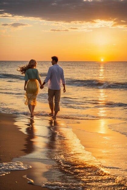 Premium AI Image | couple walking on the beach at sunset