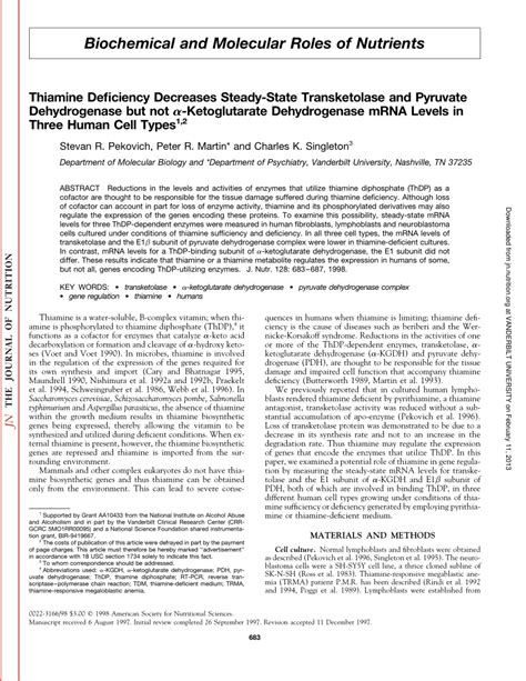 (PDF) Thiamine pyrophosphate-requiring enzymes are altered during ...