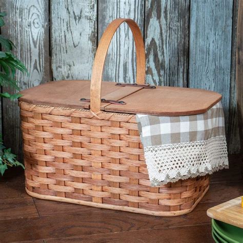 Large Vintage Picnic Basket | Amish Wicker Country Family Picnic Baske