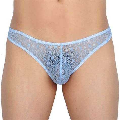 Men Jacquard Lace Bikini Brief Pouch Underwear Diamond Solid Thong Briefs Pants MU246X