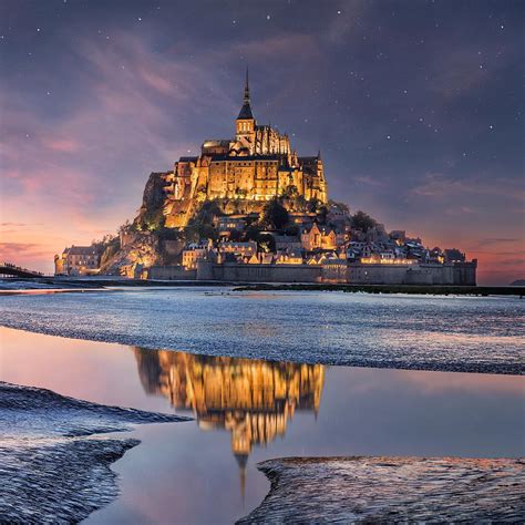 Mont Saint-Michel under the stars : r/pics