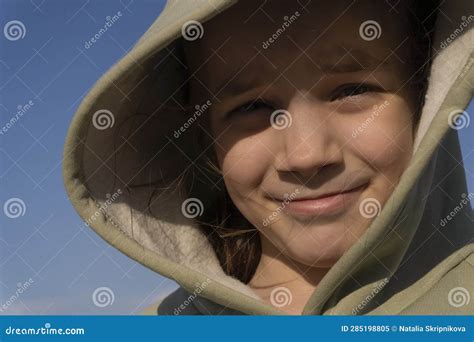 Happy Child Against Blue Sky Background. Stock Image - Image of girl ...