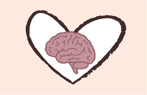 Cute brain in heart. Logic and feeling, Balance your life vector illustration. mental health and ...